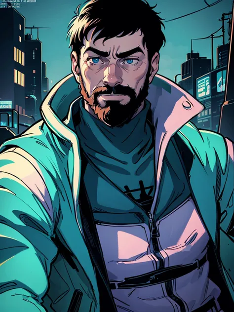 portrait of captain haddock from hergé's comics, but this is a cyberpunk style in neon colors.