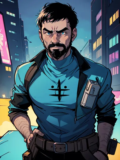 portrait of captain haddock from hergé's comics, but this is a cyberpunk style in neon colors.