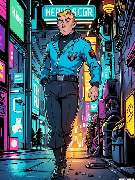 One of the official covers of Hergés comics, but its cyberpunk in neon colors.