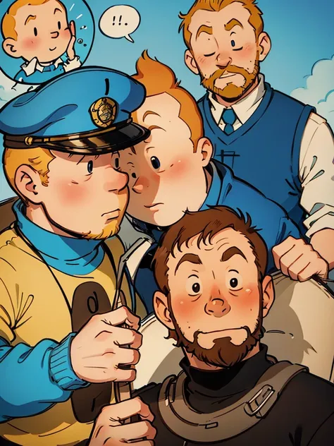 portraits of tintin and captain haddock from hergé's comics, but this is a police au.