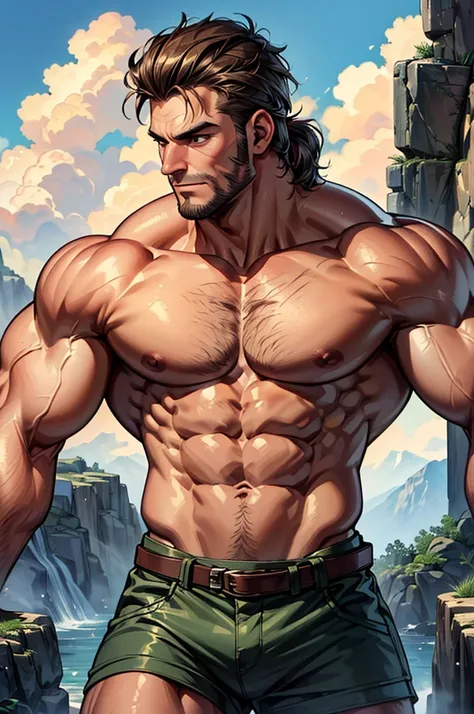 (Highest quality, 8K, 32k, masterpiece, Ultra-high resolution:1.2),detailed eyes,Muscular male archaeologist, sideburns, Shaving,