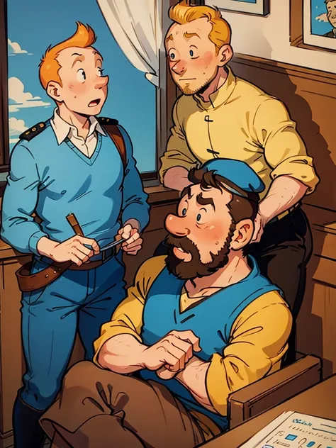 portraits of tintin and captain haddock from hergé's comics, but this is a police au.