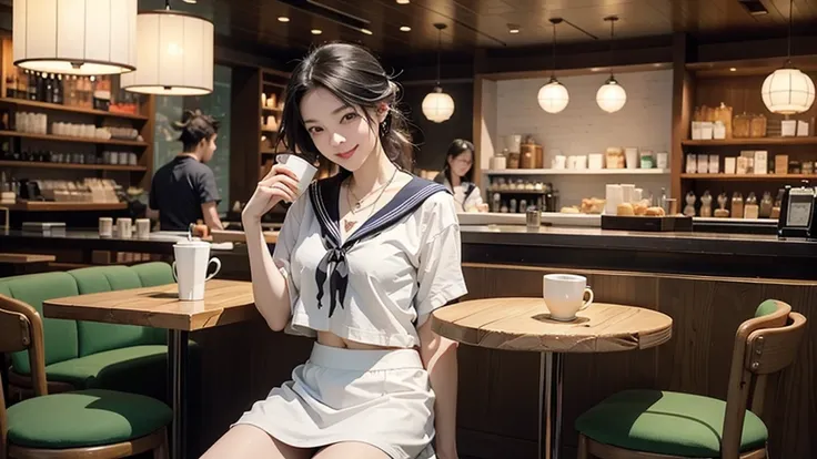 
(((((Emphasize cleavage)))))
(((((((((White Sailor Suit)))))))))
(((((((((White mini skirt)))))))))
(((((I can see my belly button)))))
(((((((お洒落でcuteInside the Starbucks store)))))))
8K、RAW Photos、Highest quality、Super detailed、Super Resolution、Ultra HD...