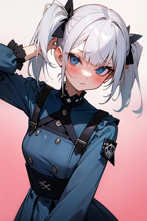 Short white hair, blush, Navy Blue Dress、Punk Fashion、Headbang 2.、Twin tails、sharp、