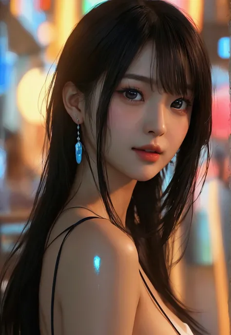 (SFW:1.8、masterpiece, highest quality), 1 Japanese girl, alone, Realistic, Looking at the audience, Light Black eyes:1.4, with highly detailed shiny hair, レパンガス:1.4), Mouth closed, Big Breasts eye、eyelash, Chest cleavage:2, (((Beautiful and cute bangs:2、Je...