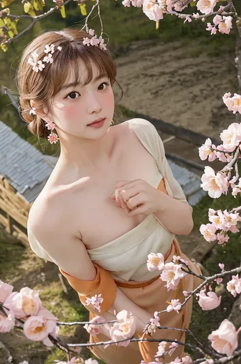 （lifelike， high resolution：1.3）， close up，sense of story，realism，chinese aesthetics，smart eyes，in a village of apricot blossoms。...