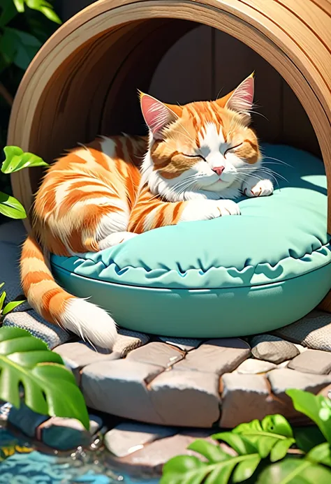 catnap, 8k, hyper detailed, very cute, different places where the cat sleeps