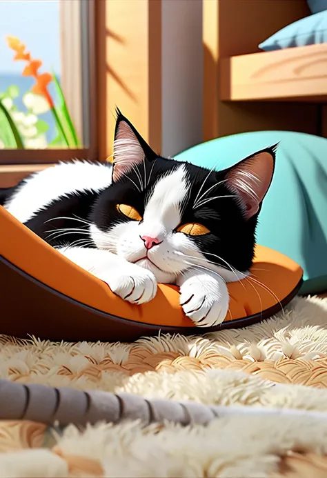 catnap, 8k, hyper detailed, very cute, different places where the cat sleeps