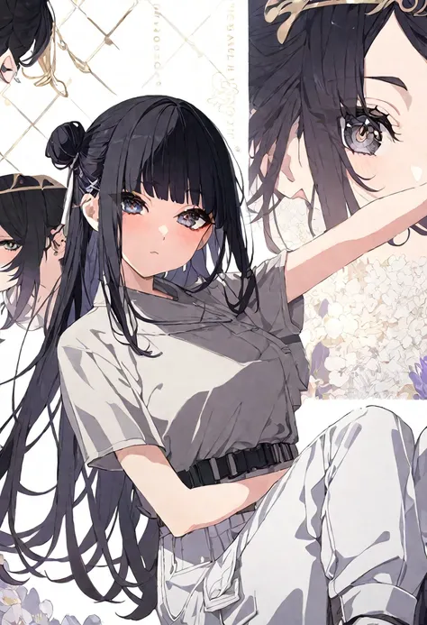 Super detailed,(Highest quality),((masterpiece)),(High resolution),original,Highly detailed 8k wallpaper,(Very delicate and beautiful),Highest_hand,anime,Black Hair,Long Hair,Neat bangs,Straight Hair,Bun Hair,流行のcute女の子,black eye,Black cap,黒い猫耳の形のスマホを片hand...