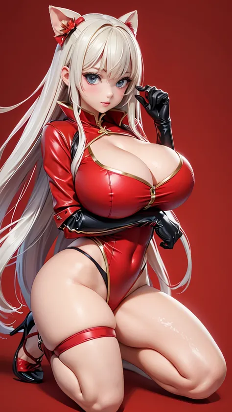 (full_body)、Woman、red_background、(big_breasts:1.5)、summer_costume