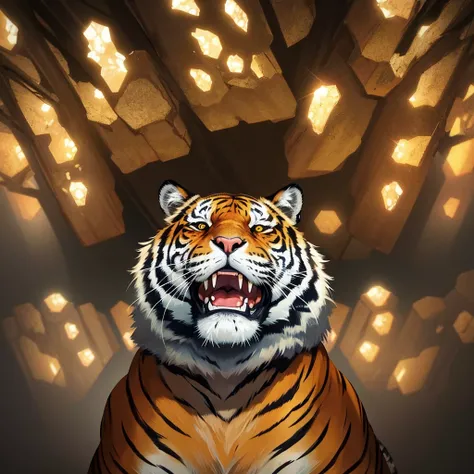 REALISTIC，Various angles of tiger roaring，After unlimited exposure，Overlapping tiger heads form multiple translucent afterimages，Positive view，Secret Forest Land