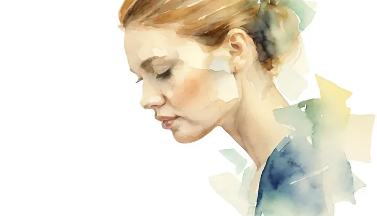 Watercolor, blurred portrait, profile, broken glass