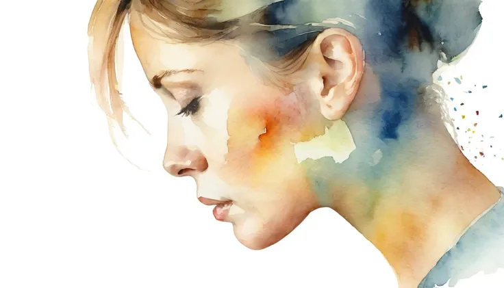 watercolor, blurred portrait, profile, broken glass