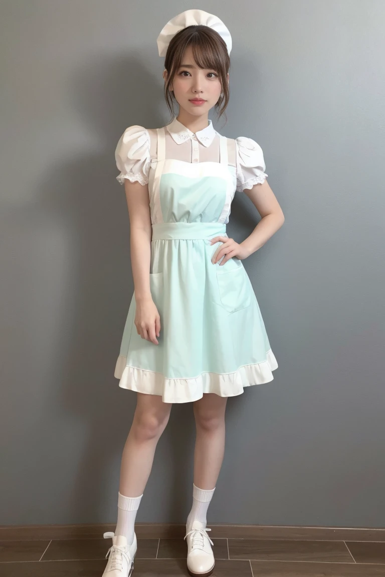 (One woman), short bob, 28 years old, Japanese, brown eyes, brown hair, slim figure, flat chest, flushed, flushed cheeks, flushed face
BREAK
///Fashions 
Retro Diner Waitress Outfit
This outfit is inspired by classic American diners from the 1950s, The wai...