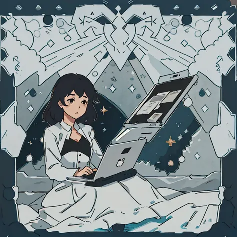 A woman in her 30s working on a laptop at home、simple、No background