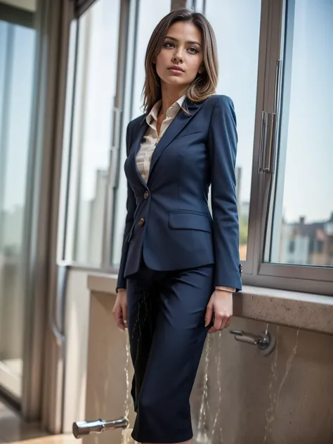 (masutepiece,High quality,16k:1.1),(depth of fields:1.3) ,German ,Woman, ((business suit, pencil skirt)), (Looking at Viewer:1.3),(Beautiful Morning view of town:1.2),(urination:1.5)wetting herself desperate she didnt notiste