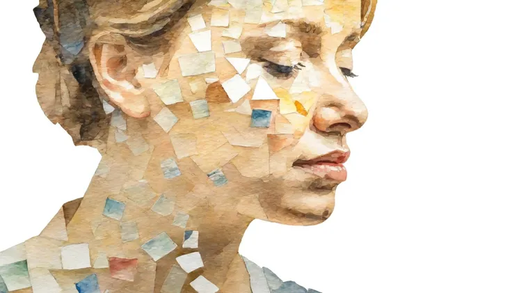 A portrait reflected by 100,000 mirror fragments, profile, Watercolor