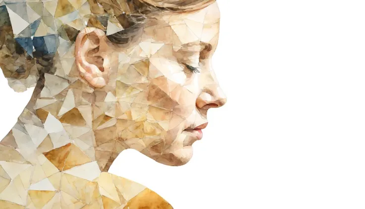 a portrait reflected by 100,000 mirror fragments, profile, watercolor