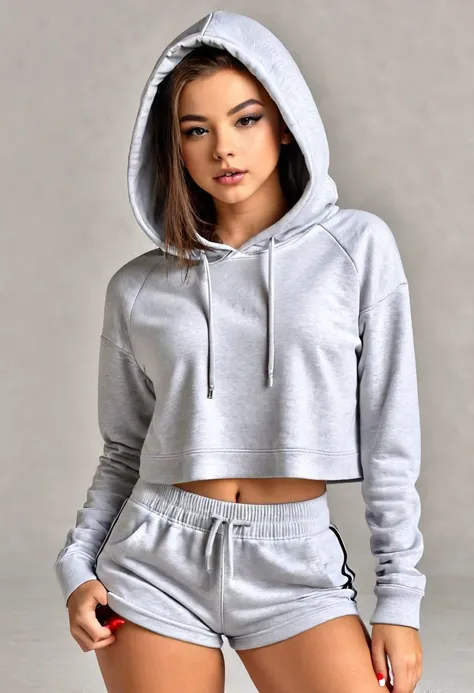 Realistic young teen sexy crop hoodie outfit 