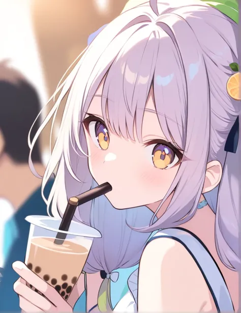 Bubble tea girl,drinking bubble tea(boba tea)