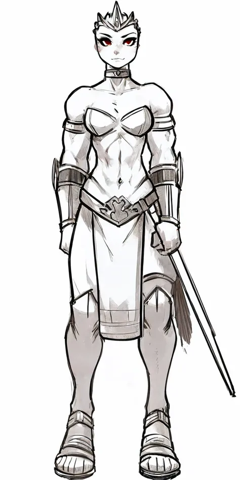 Subject: 1 Solo Female Gladiator Pose: Full body, whole body Standing tall, hands on hips (conveying confidence) Feet together, conveying a strong stance View from slightly below, emphasizing her power Clothing and Armor: Loincloth (detailed and well-craft...