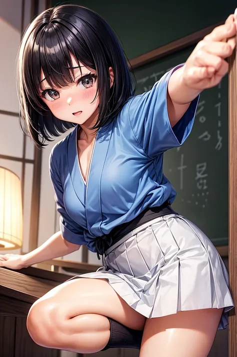 Best image quality, Japanese Classroom, In underwear, Flip up the skirt, Embarrassed face, woman, Black Hair, Bob Hair