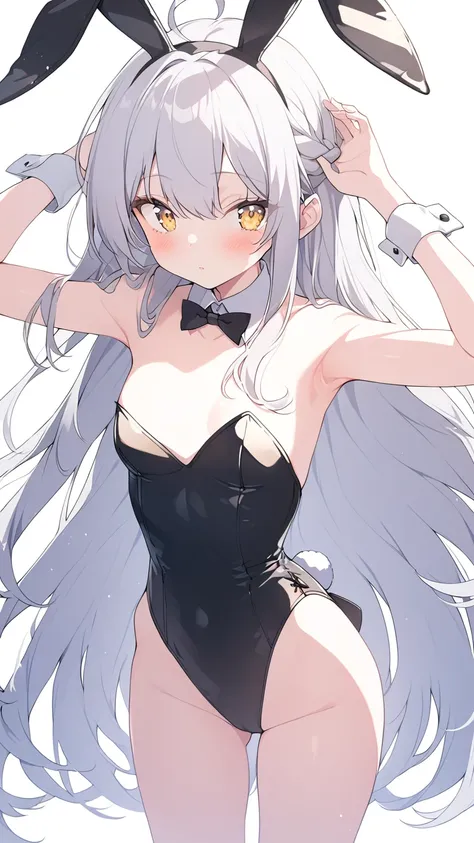 1 Girl, alone, Silver Hair, Long Hair, Straight hair, Yellow Eyes, sunny, Are standing, Bunny Costume, Playboy Bunny, Sexy armpits