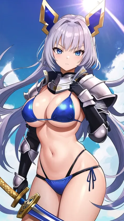 Cartoon character with sword, Art inspired by Masamune Shirow,  Armor Girl, Bikini Armor, Bikini Armor, Bikini Armor female knight, Bikini Armor, tits, 12 year old knight girl, tits