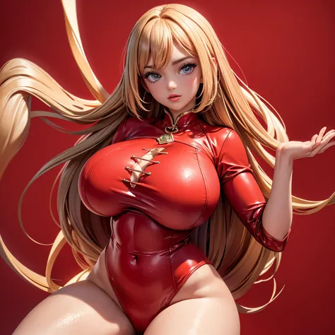 (best quality,4k,8k,highres,masterpiece:1.2),ultra-detailed,Woman、red_background、(big_breasts:1.5)、pose