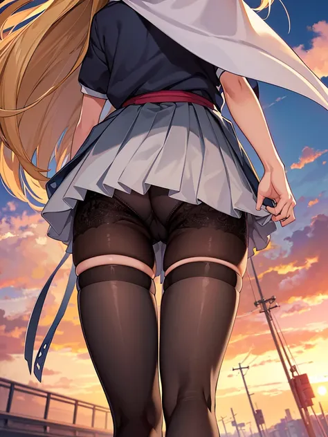 thighs thighs thighs thighs、(the Extremely Detailed CG Unity 8K Wallpapers,masutepiece, Best Quality, Ultra-detailed),Commuting to school,Unexpectedly strong wind blows, Panty Shot.from below,Skirt fluttering,turned around, panties, 