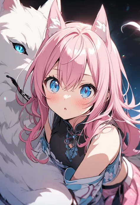 Wolf　Pink Haired Girl、blue eyes