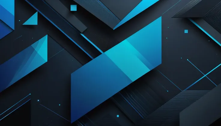 Create a conceptual abstract geometric background for a YouTube cover , tumbnail, with a modern color palette , Unripe , blue and black for a technology conference. 4K, ultra HD