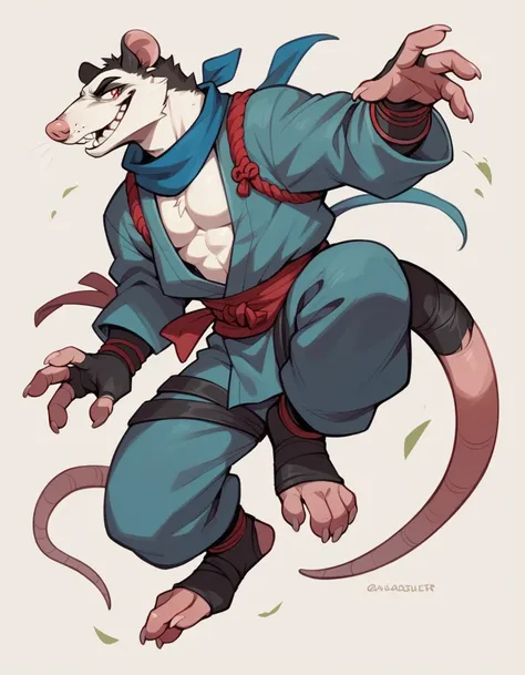 furry opossum Male , ninja Clothing , mideval agers