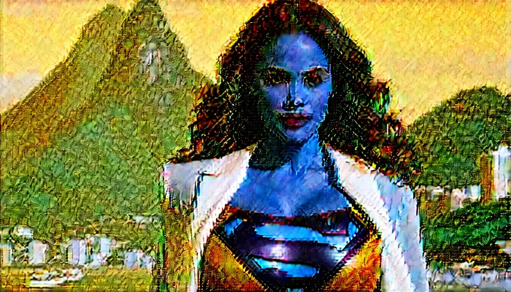 Paula Patton Supergirl 1984s movie costume; saving the world; posição de levantar vôo; braços esticados para cima; floating towards the Rio de Janeiro sky; HD. Photograph, ((realism)), extremely high quality RAW photograph, ultra detailed photograph, sharp...