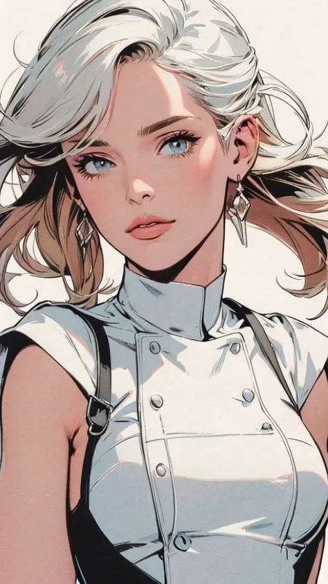 Portrait, white rectangle in the background, ready to trim, no cut parts, White background, a girl who is a chef, masterpiece,extremely beautiful woman,Excellent sense,(((perfect very white background))),American Comics,(((The Perfect One Woman))),(((one p...