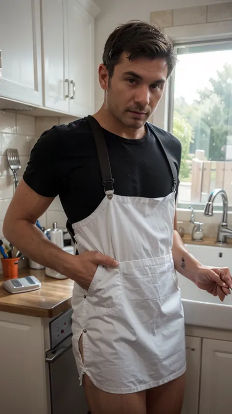 perfect detailed, man plumber, fixing the sink, view on the kitchen sink