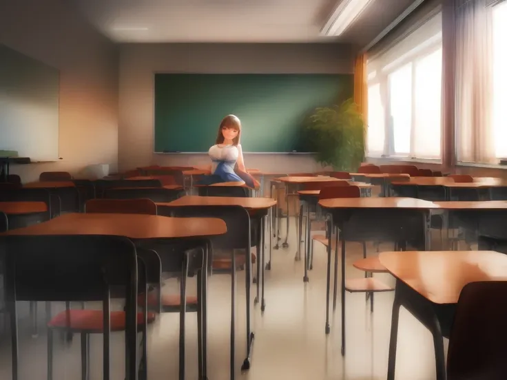 beautiful teenage woman , sit on a chair ,classroom, takatekote