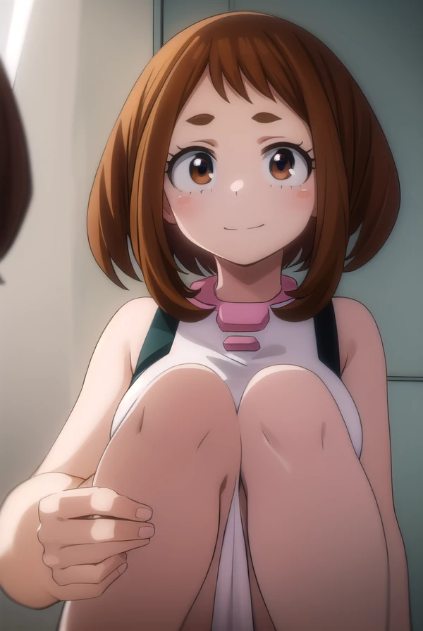 ochakouraraka, ochako uraraka, (uraraka ochako:1.5), (brown eyes:1.5), brown hair, short hair, blush, blush stickers, smile,
BREAK bare shoulders,white dress,white pajamas,bare shoulders,medium breasts,bare legs,cleavage,frilled dress,collarbone,bare foot,...