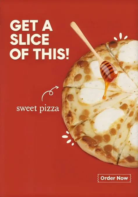 Pizza advertising with honey spoon