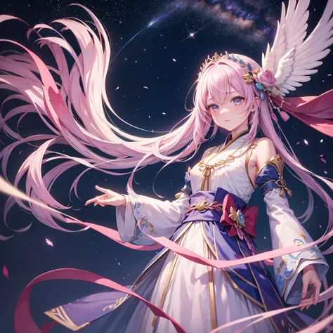 Sky blue braid,Pink Eyes,Fair skin ,(whole body),(One girl),Hanfu,Tanabata,(The beautiful, sparkling Milky Way in the night sky),Lonely Eyes,,(masterpiece, Highest quality, Very detailed, Best Shadow), (Detailed Background), (Beautifully detailed face), Hi...