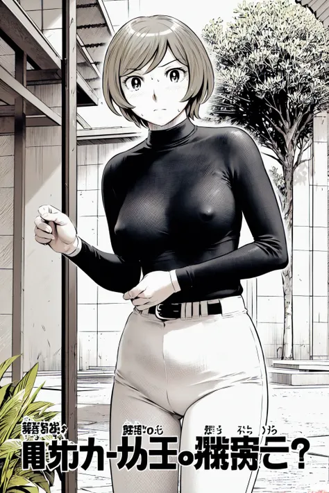 (野球uniform:1.2),
Blonde, (short hair:1.2),Long sleeve, Black Shirt, turtleneck,White trousers、uniform、Black belt、((Illustration of a person))、big 、
View your viewers,, (Highest quality:1.3),One Girl, White pants、uniform、Outdoor、baseball ground、ground、soil、...