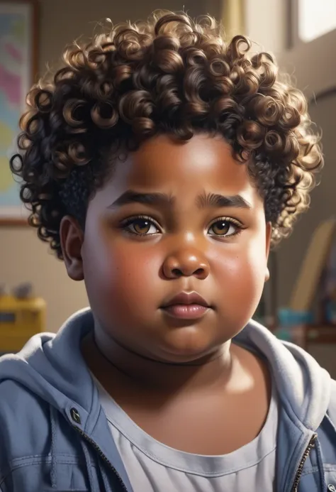 make a 10 year old boy black, chubby guy with curly hair who has electrical powers