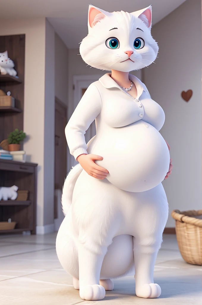 Pregnant white cat 