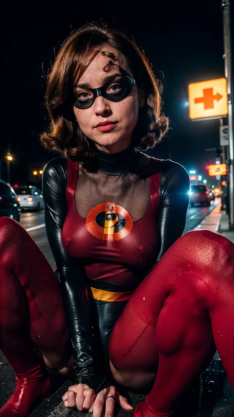 (masterpiece), (solo character), (photorealistic:1.4), ),(best quality), (the Incredibles red top bodysuit),, (Dakota Johnson wearing the Incredibles red bodysuit) ), (Dakota Johnson in Helen Parr hairstyle), (helen short hairstyle), (flashphoto), (epiCRea...