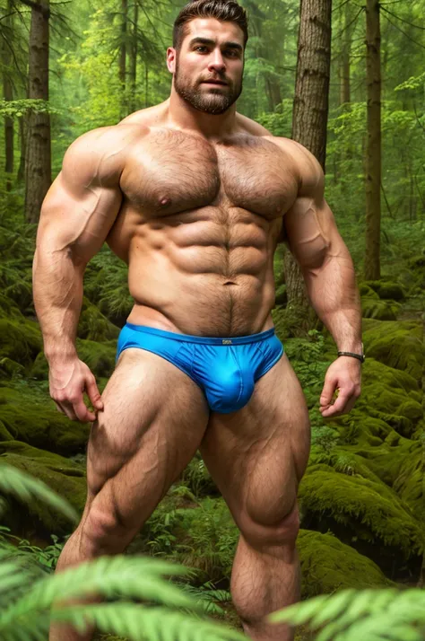 arafed man in blue underwear standing in a forest, robust stocky body, muscular! fantasy, beefcake pose, gigachad muscular, attractive beefy man, beefy, muscular male, muscular men, bulging muscles, super buff and cool, sexy muscular body, voluptuous male,...