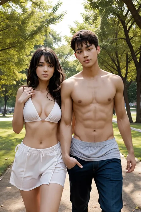 Girl and boy sexy on park without clothes 