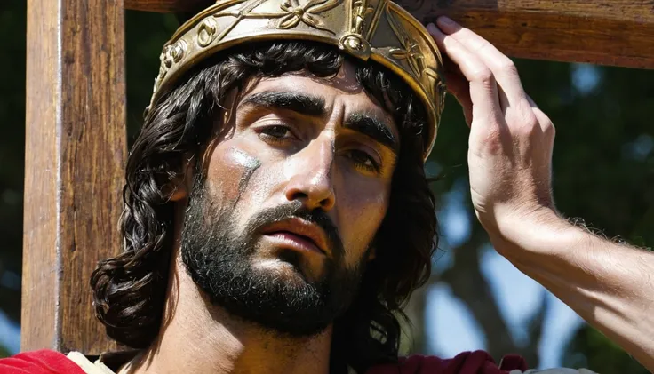 A Roman Soldier Sponges The Brow Of Christ On The Cross 