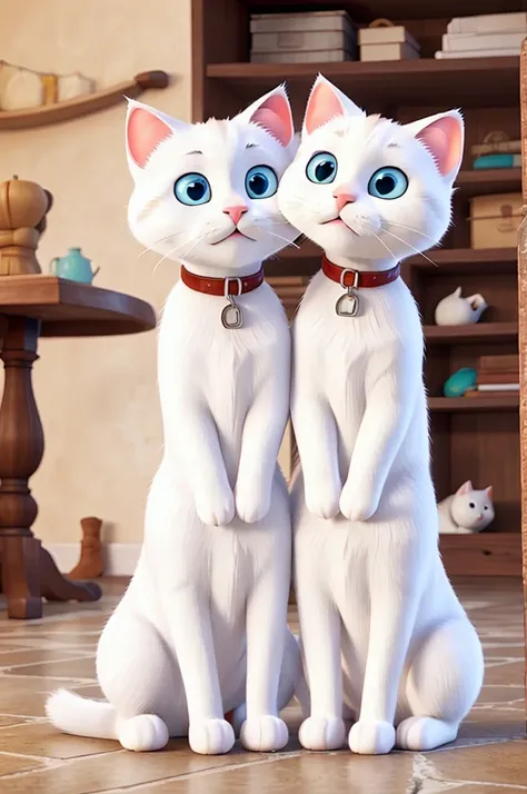 White cat and white cat in love