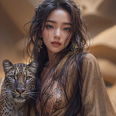 Hiding in the desert、Hair flow、 ((Highest quality、masterpiece、8K、Best image quality、Ultra-high resolution、Award-winning works)、(Accurate anatomy:1.1)、(Look at me and smile:1.1)、Shining fair skin with Ultra-high resolution、The most detailed face、Ultra-high ...