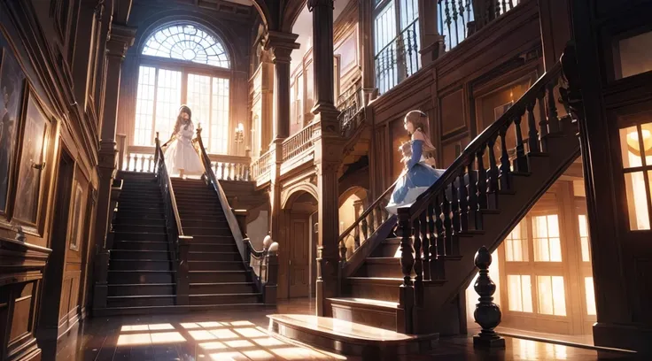 midnight、Big Clock、Grand staircase in the castle、Cinderella runs down the stairs barefoot、Glass slippers on the stairs